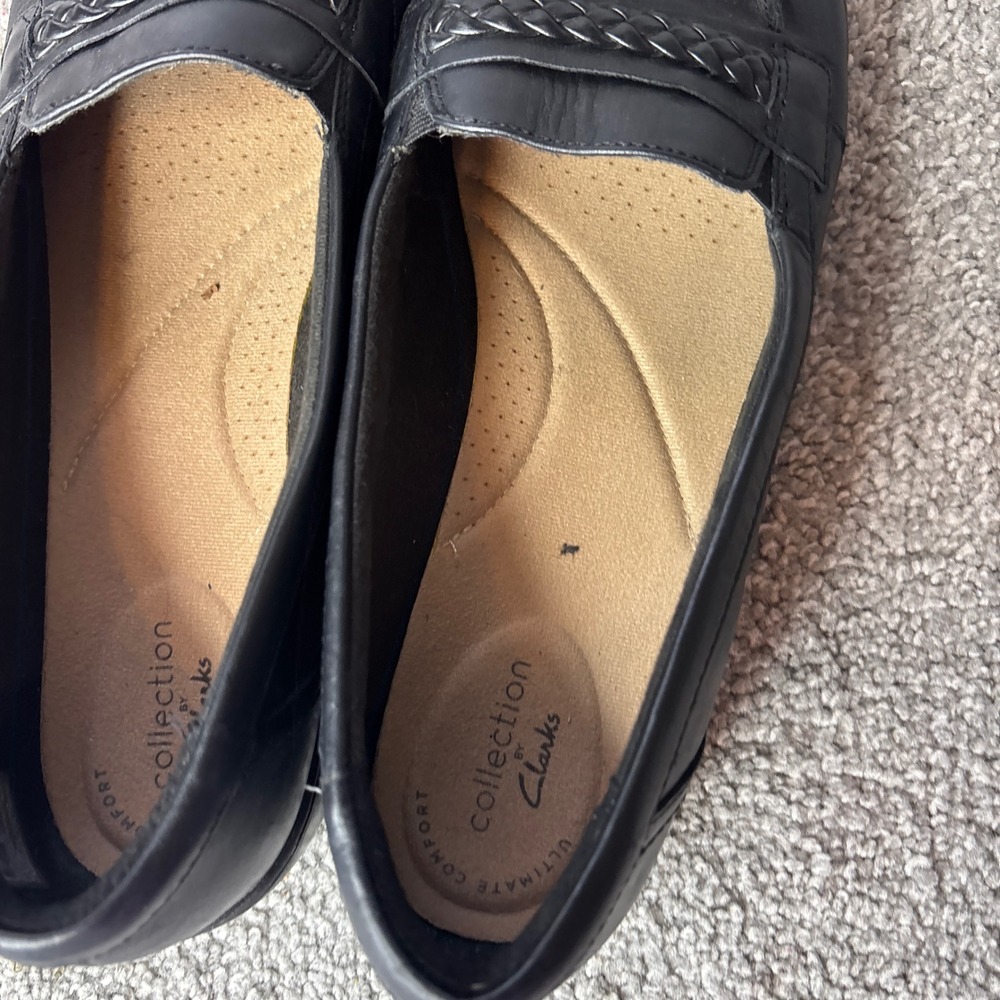 Clarks Loafers Womens 9.5 Black Leather Braided Ultimate Comfort Shoes office - Picture 8 of 11
